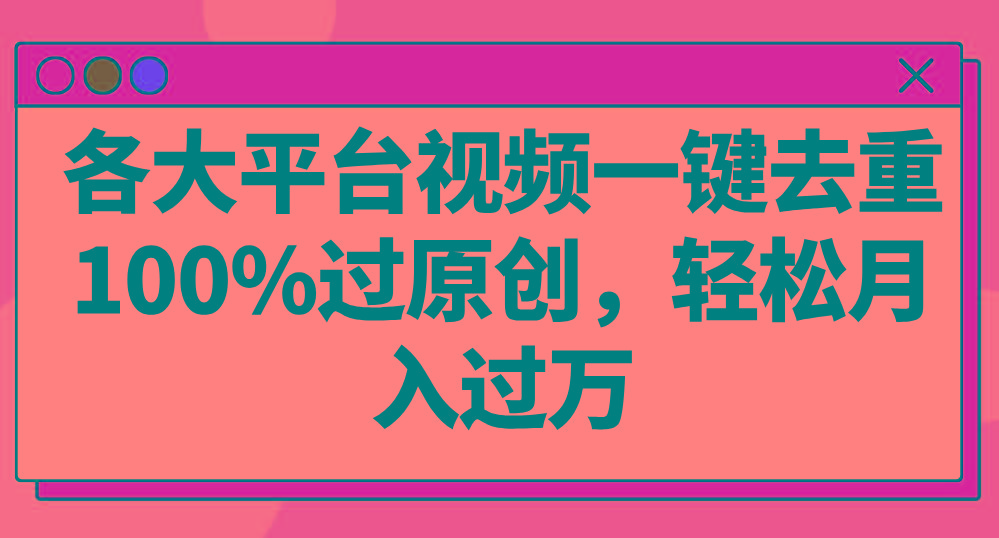 各大平台视频一键去重，100%过原创，轻松月入过万！-第1张图片-我要自学网