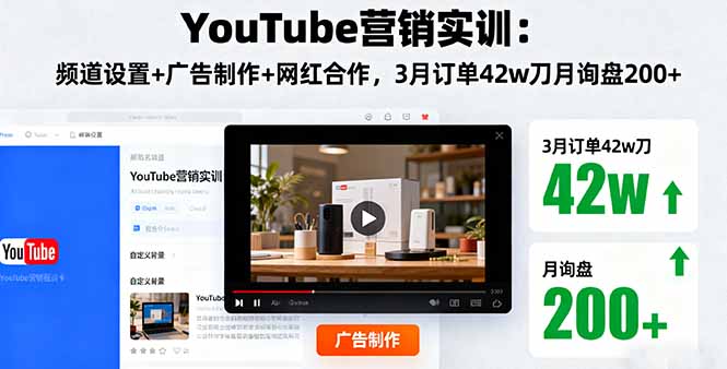 YouTube营销实训：频道设置+广告制作+网红合作，3月订单42w刀月询盘200+-第1张图片-我要自学网