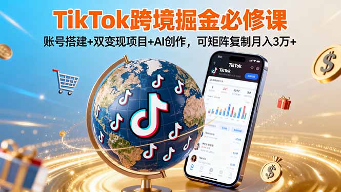TikTo跨境掘金必修课,账号搭建+双变现项目+AI创作,可矩阵复制月入3万+-第1张图片-我要自学网 TikTo跨境掘金必修课,账号搭建+双变现项目+AI创作,可矩阵复制月入3万+-第1张图片-我要自学网
