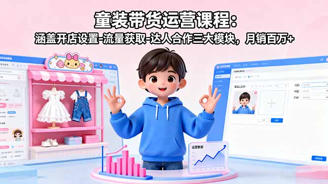 童装带货运营课程：涵盖开店设置-流量获取-达人合作三大模块，月销百万+-第1张图片-我要自学网
