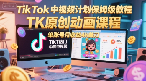 TikTok中视频计划保姆级教程,TK原创动画课程,单账号月收益4k美刀-第1张图片-我要自学网 TikTok中视频计划保姆级教程,TK原创动画课程,单账号月收益4k美刀-第1张图片-我要自学网