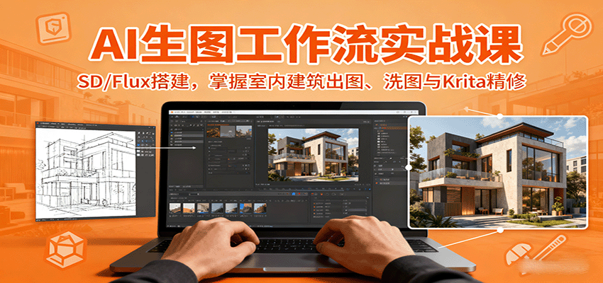 AI生图工作流实战课：SD/Flux搭建，掌握室内建筑出图、洗图与Krita精修-第1张图片-我要自学网