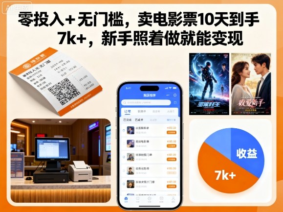 零投入+无门槛，卖电影票10天到手7k+，新手照着做就能变现【揭秘】-第1张图片-我要自学网
