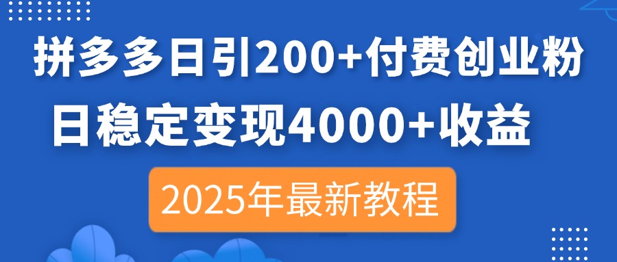 拼多多日引200+付费创业粉，日稳定变现4000+收益，2025年最新教程-第1张图片-我要自学网