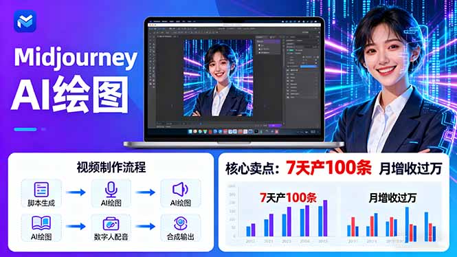AI绘图照片开口说话视频制作：Midjourney+数字人，7天产100条月增收过万-第1张图片-我要自学网