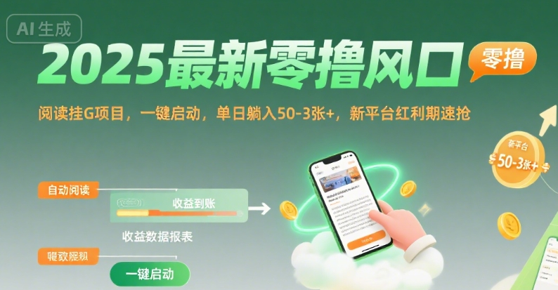 2025最新零撸风口,阅读挂G项目,一键启动,单日躺入 50-3张+,新平台红利期速抢【揭秘】-第1张图片-我要自学网 2025最新零撸风口,阅读挂G项目,一键启动,单日躺入 50-3张+,新平台红利期速抢【揭秘】-第1张图片-我要自学网