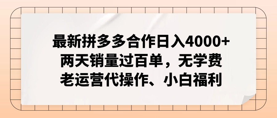 拼多多最新合作日入4000+两天销量过百单，无学费、老运营代操作、小白福利-第1张图片-我要自学网