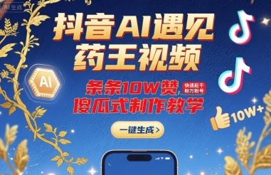 抖音AI遇见药王视频，条条10W赞，快速起千粉万粉号，傻瓜式制作教学-第1张图片-我要自学网