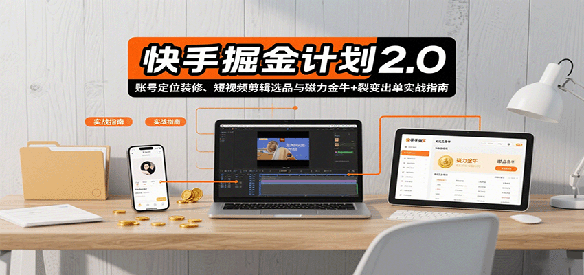 快手掘金计划2.0，账号定位装修、短视频剪辑选品与磁力金牛+裂变出单实战指南-第1张图片-我要自学网