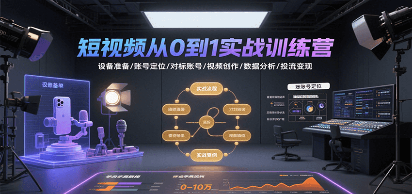 短视频从0到1实战训练营：设备准备/账号定位/对标账号/视频创作/数据分析/投流变现-第1张图片-我要自学网
