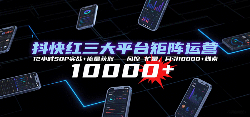 抖快红三大平台矩阵运营，12小时SOP实战+流量获取-风控-扩量，月引10000+线索-第1张图片-我要自学网