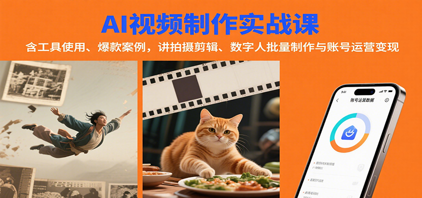 AI视频制作实战：含工具使用、爆款案例，讲拍摄剪辑、数字人批量制作与账号运营变现-第1张图片-我要自学网