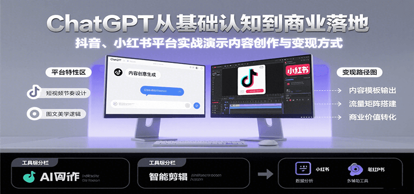 ChatGPT从基础认知到商业落地，实战演示抖音、小红书等平台的内容创作与变现-第1张图片-我要自学网