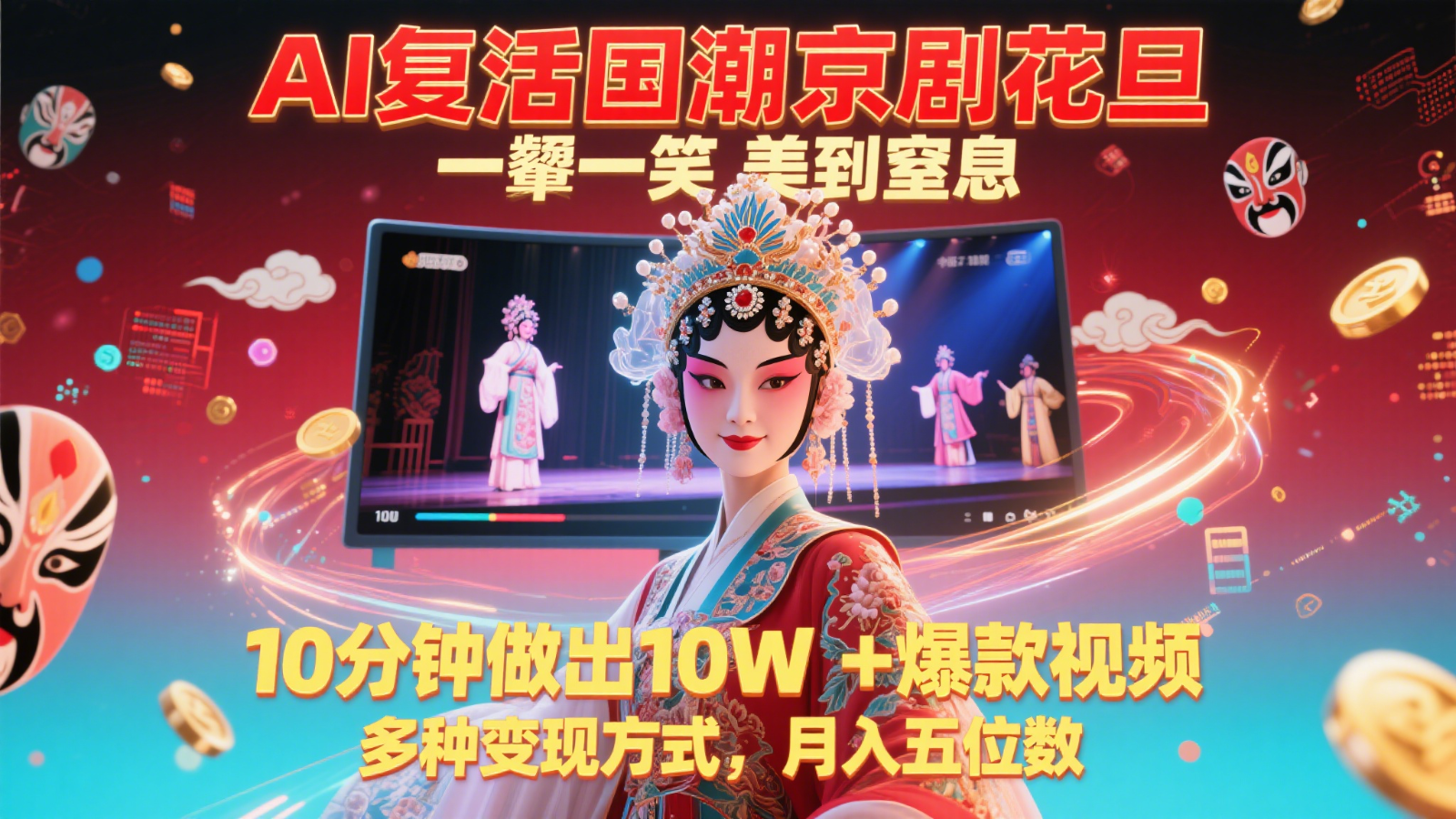 AI复活国潮京剧花旦，一颦一笑美到窒息，10分钟做出10W+爆款视频，多种变现方式-第1张图片-我要自学网