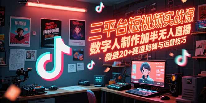 三平台短视频实战课,数字人制作加半无人直播,覆盖20+赛道剪辑与运营技巧-第1张图片-我要自学网 三平台短视频实战课,数字人制作加半无人直播,覆盖20+赛道剪辑与运营技巧-第1张图片-我要自学网