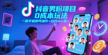 抖音男粉项目0成本玩法，一部手机即可操作，日均4张+，时间自由-第1张图片-我要自学网