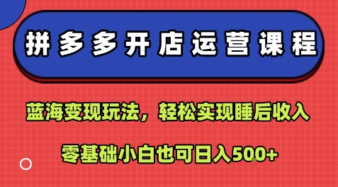 拼多多开店运营课程:蓝海变现玩法,轻松实现睡后收入,零基础小白也可日入5张-第1张图片-我要自学网 拼多多开店运营课程:蓝海变现玩法,轻松实现睡后收入,零基础小白也可日入5张-第1张图片-我要自学网