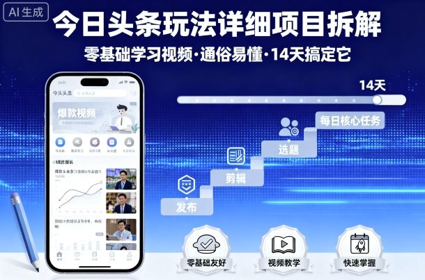 今日头条玩法详细项目拆解,零基础学习视频 通俗易懂 14天搞定它-第1张图片-我要自学网 今日头条玩法详细项目拆解,零基础学习视频 通俗易懂 14天搞定它-第1张图片-我要自学网