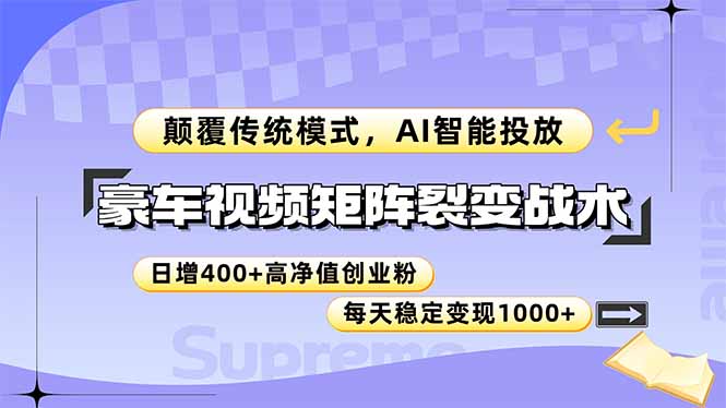 豪车视频矩阵裂变战术,颠覆传统模式,AI智能投放,日增400+高净值创业…-第1张图片-我要自学网 豪车视频矩阵裂变战术,颠覆传统模式,AI智能投放,日增400+高净值创业…-第1张图片-我要自学网