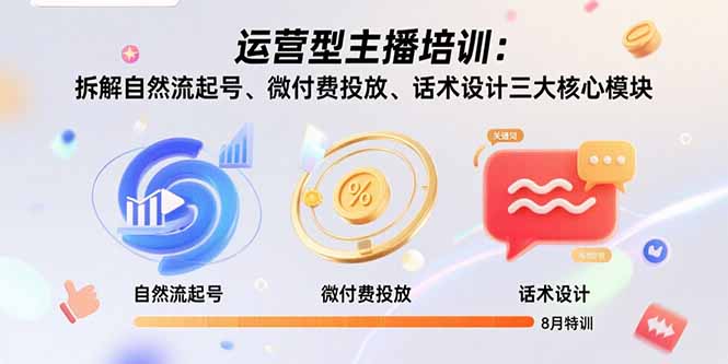 运营型主播培训:拆解自然流起号、微付费投放、话术设计三大核心模块-8月-第1张图片-我要自学网 运营型主播培训:拆解自然流起号、微付费投放、话术设计三大核心模块-8月-第1张图片-我要自学网