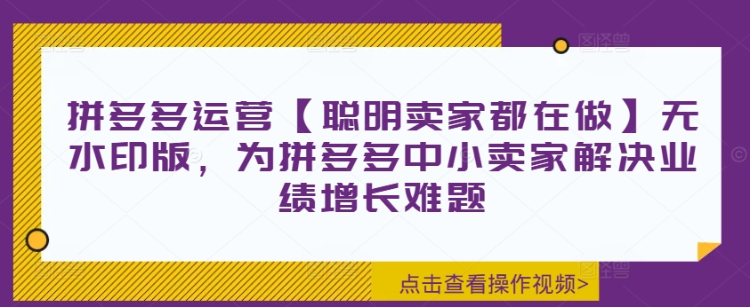 拼多多运营【聪明卖家都在做】无水印版，为拼多多中小卖家解决业绩增长难题-第1张图片-我要自学网
