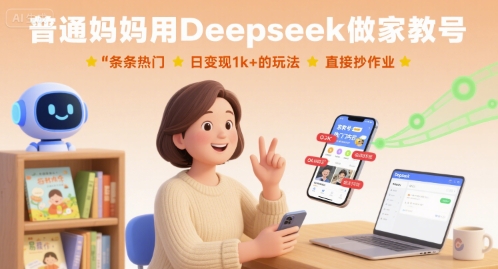 普通妈妈用Deepseek做家教号，条条热门，日变现1k+的玩法，直接抄作业-第1张图片-我要自学网