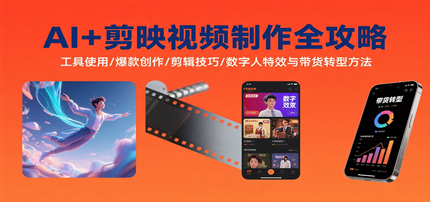 AI+剪映视频制作全攻略：工具使用/爆款创作/剪辑技巧/数字人特效与带货转型方法-第1张图片-我要自学网