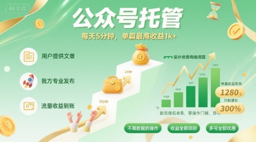 【公众号托管 】我提供文章，你发布，每天5分钟，单篇最高收益1k+【揭秘】-第1张图片-我要自学网