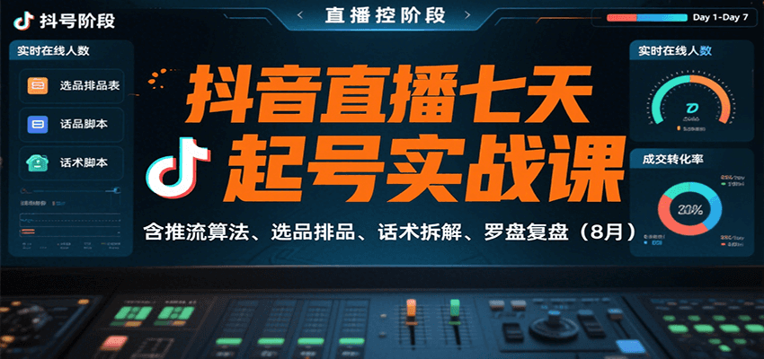 抖音直播七天起号实战课：含推流算法、选品排品、话术拆解、罗盘复盘(8月)-第1张图片-我要自学网