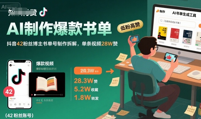 AI制作爆款书单,抖音42粉丝博主书单号制作拆解,单条视频28W赞-第1张图片-我要自学网 AI制作爆款书单,抖音42粉丝博主书单号制作拆解,单条视频28W赞-第1张图片-我要自学网