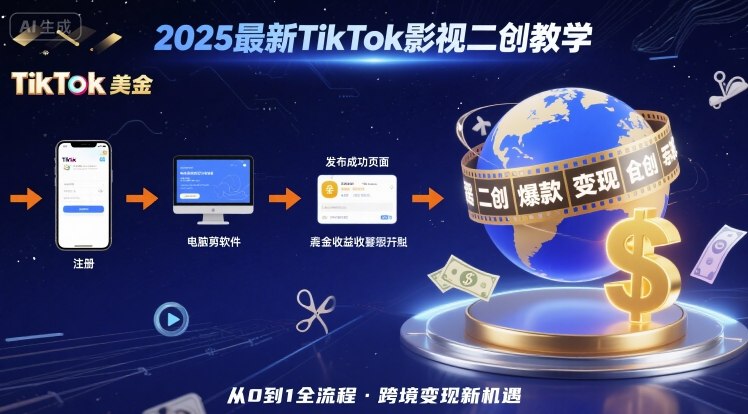 2025年最新TikTok影视二创教学，从注册到发布撸美金全流程，跨境变现新机遇-第1张图片-我要自学网
