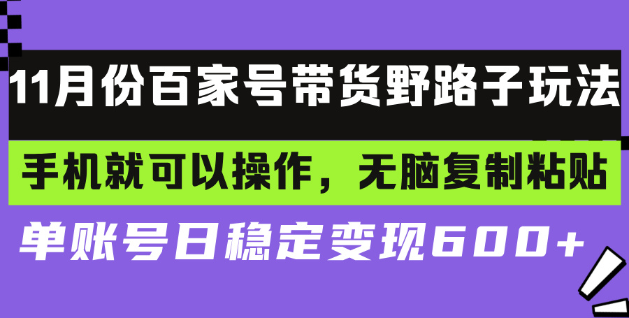 百家号带货野路子玩法 手机就可以操作，无脑复制粘贴 单账号日稳定变现…-第1张图片-我要自学网