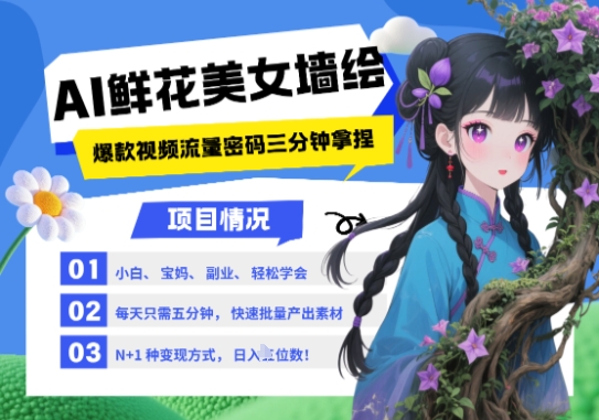 AI+墙绘+美女+鲜花，2025最火流量密码，小白三分钟学会，N种变现渠道，月入五位数-第1张图片-我要自学网