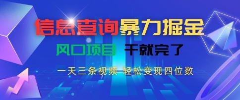 信息查询暴力掘金，一天三条视频，轻松变现四位数，风口项目干就完了【揭秘】-第1张图片-我要自学网