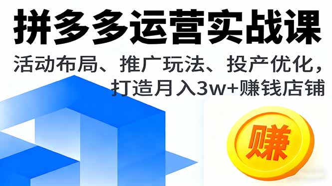 拼多多运营实战课，活动布局、推广玩法、投产优化，打造月入3w+赚钱店铺-第1张图片-我要自学网