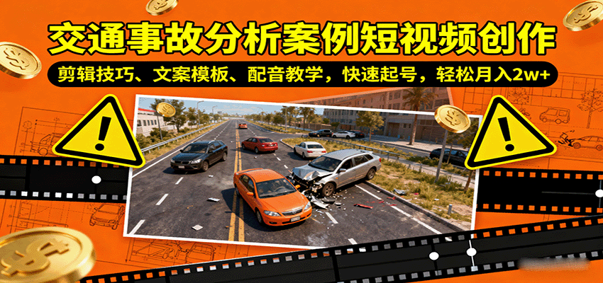 交通事故分析案例短视频创作，剪辑技巧、文案模板、配音教学，快速起号，轻松月入2w+-第1张图片-我要自学网