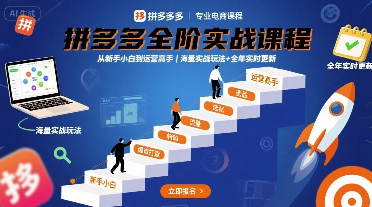 拼多多全阶实战课程，从新手小白到运营高手，海量实战玩法+全年实时更新【2025年9月更新】-第1张图片-我要自学网