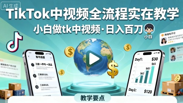 TikTok中视频全流程实操教学，小白做tk中视频，日入百刀-第1张图片-我要自学网