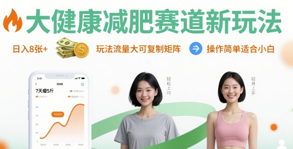 大健康减肥赛道新玩法日入8张,玩法流量大可复制矩阵,操作简单适合小白-第1张图片-我要自学网 大健康减肥赛道新玩法日入8张,玩法流量大可复制矩阵,操作简单适合小白-第1张图片-我要自学网