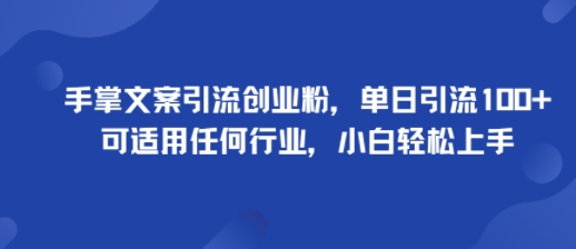 手掌文案引流创业粉，单日引流100+，可适用任何行业，小白轻松上手-第1张图片-我要自学网