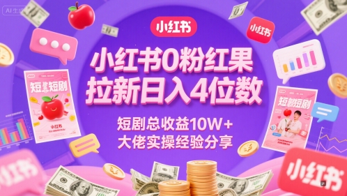 小红书0粉红果短剧拉新日入4位，数短剧总收益10W+大佬实操经验分享-第1张图片-我要自学网