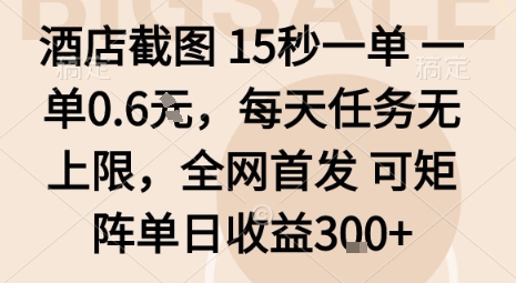 酒店截图15秒一单，一单0.6米，每天任务无上限，全网首发可矩阵单日收益3张【揭秘】-第1张图片-我要自学网