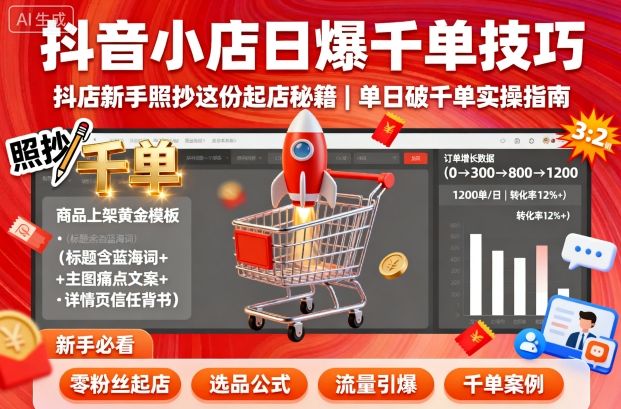 抖音小店日爆千单技巧，抖店新手照抄这份起店秘籍，单日破千单-第1张图片-我要自学网