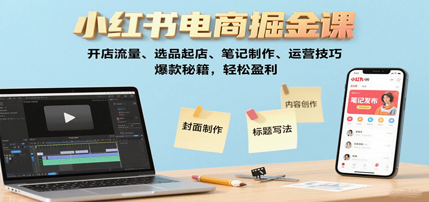 小红书电商掘金课：开店流量、选品起店、笔记制作、运营技巧，爆款秘籍，轻松盈利-第1张图片-我要自学网