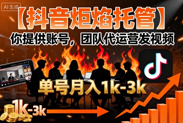 【抖音炬焰托管】你提供账号，团队代运营发视频，单号月入1k+【揭秘】-第1张图片-我要自学网