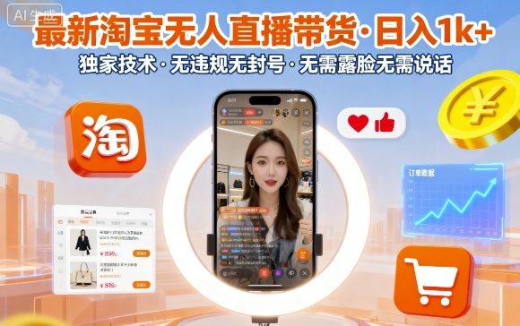 最新淘宝无人直播带货,日入1k+,独家技术,无违规无封号,无需露脸无需说话【揭秘】-第1张图片-我要自学网 最新淘宝无人直播带货,日入1k+,独家技术,无违规无封号,无需露脸无需说话【揭秘】-第1张图片-我要自学网