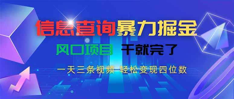 信息查询暴力掘金，一天三条视频 轻松变现四位数，风口项目干就完了-第1张图片-我要自学网