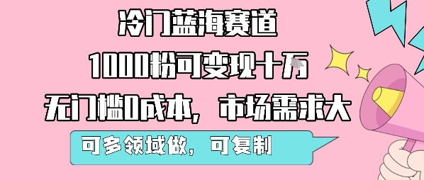 冷门蓝海赛道，1000粉可变现十W，无门槛0成本，市场需求大，可多领域做，可复制性强-第1张图片-我要自学网