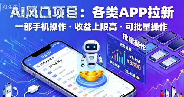AI风口项目，各类APP拉新，一部手机就可以操作，收益上限高，可批量操作-第1张图片-我要自学网