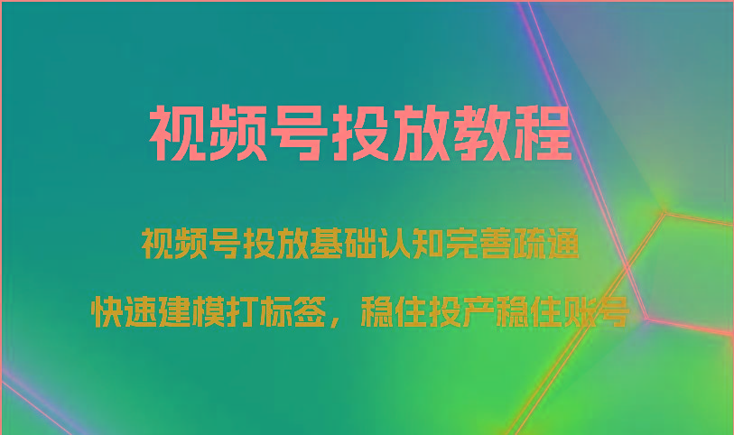 视频号投放教程-视频号投放基础认知完善疏通，快速建模打标签，稳住投产稳住账号-第1张图片-我要自学网